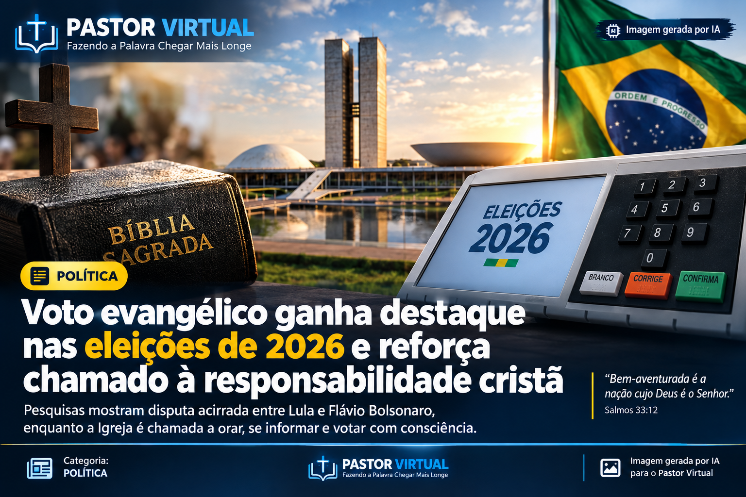 Voto evangélico ganha destaque nas eleições de 2026 e reforça chamado à responsabilidade cristã